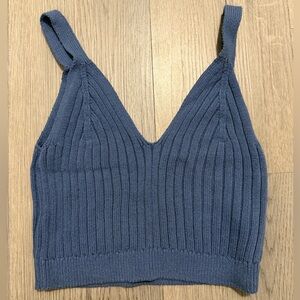 Aerie Women's Sweater Ribbed Knit V Neck Cropped Tank Top. Blue - Size Small